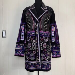 Pamela McCoy Womens Embroidered Velvet Coat Art‎ Size M Bohemian Tribal Festival